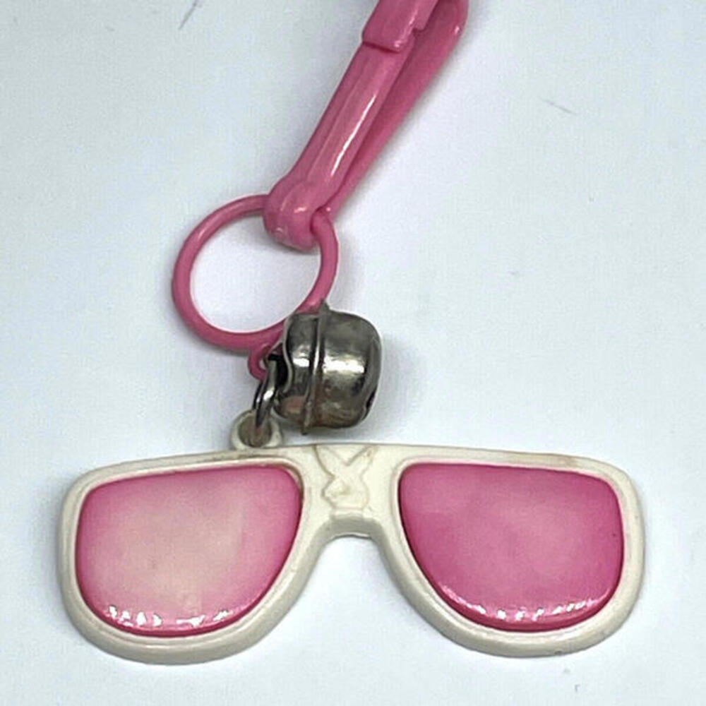 1980s Pink PLAYBOY SUNGLASSES Plastic Bell Charm‎ Bracelet Necklace Vintage